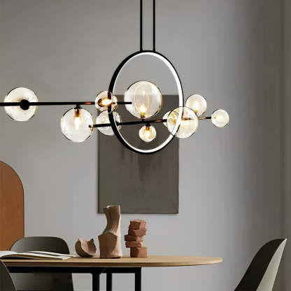 Moon Glass Bubble LED Black Postmodern Dining Chandelier