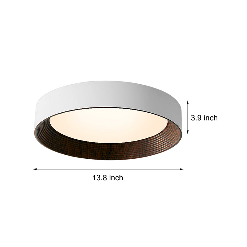 Round Iron Three Step Dimming Modern Wood Texture LED Ceiling Lights Fixture-Lighom