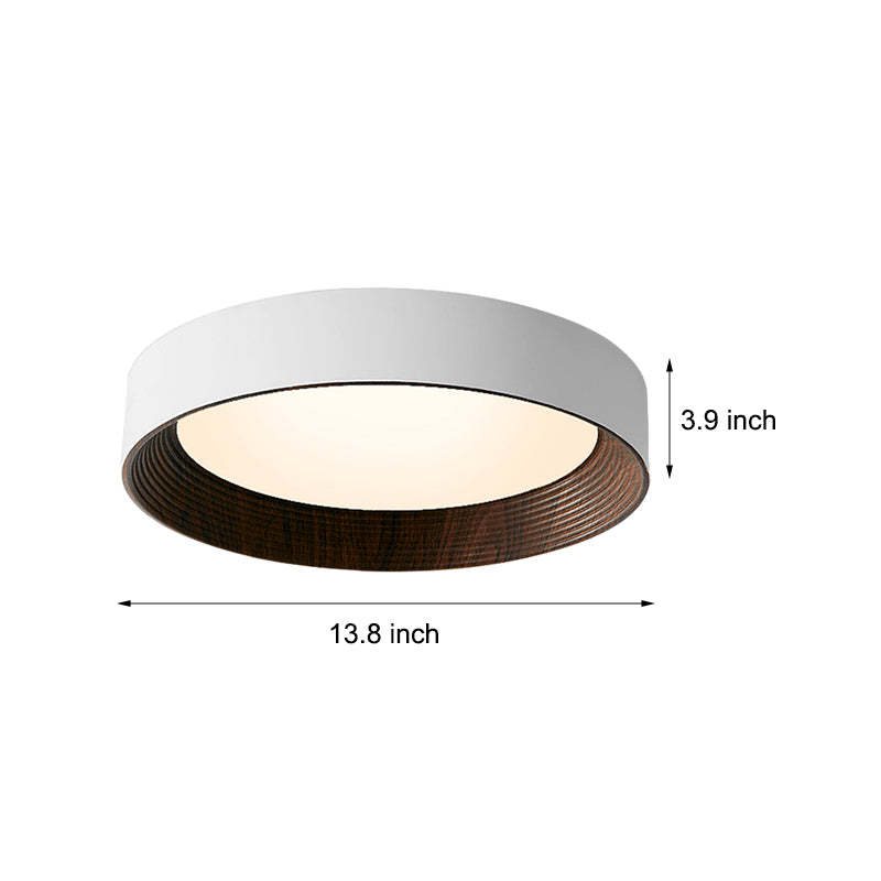 Round Iron Three Step Dimming Modern Wood Texture LED Ceiling Lights Fixture-Lighom