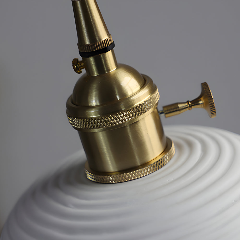 Round Striped Handmade Ceramic Brass Japanese Chandelier