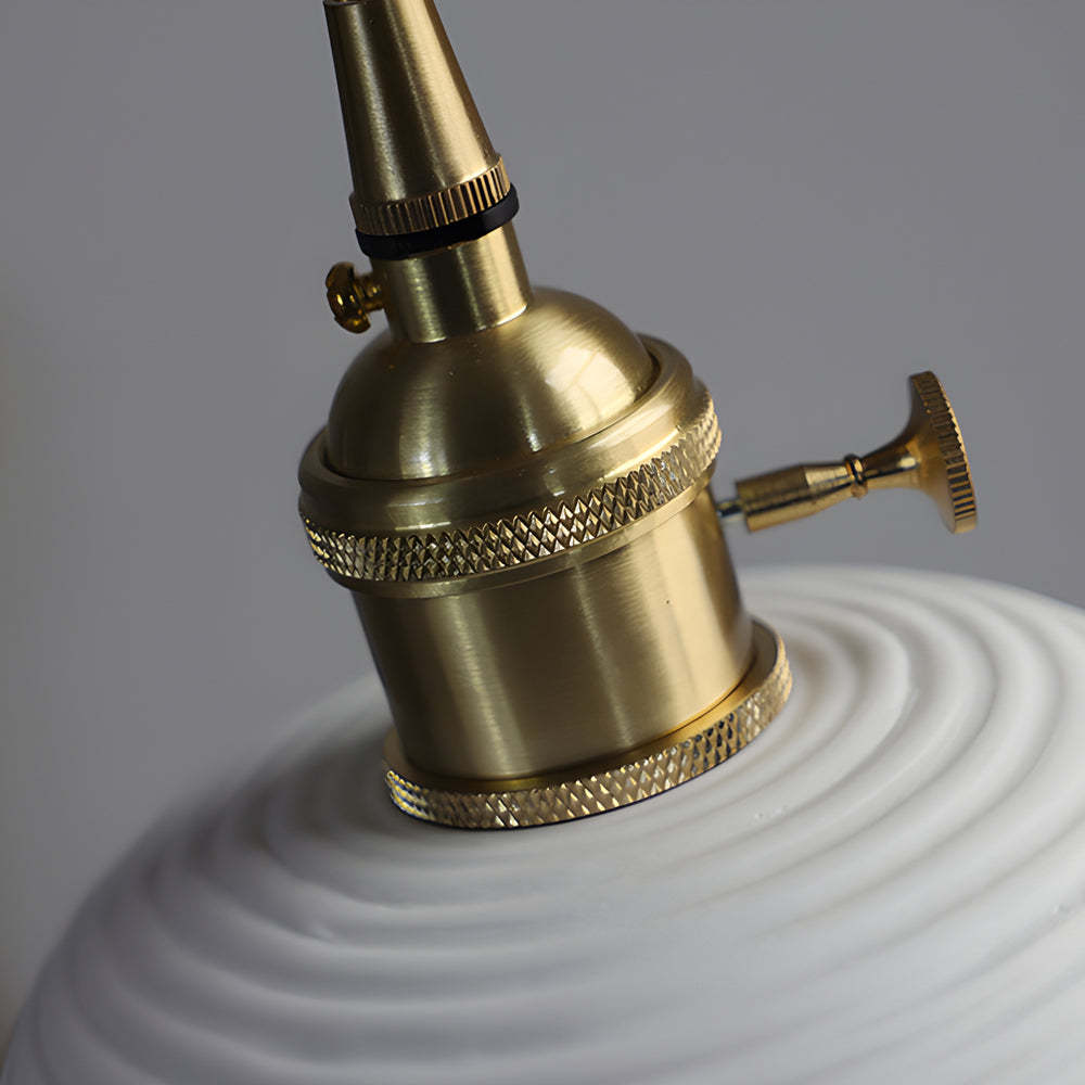 Round Striped Handmade Ceramic Brass Japanese Chandelier