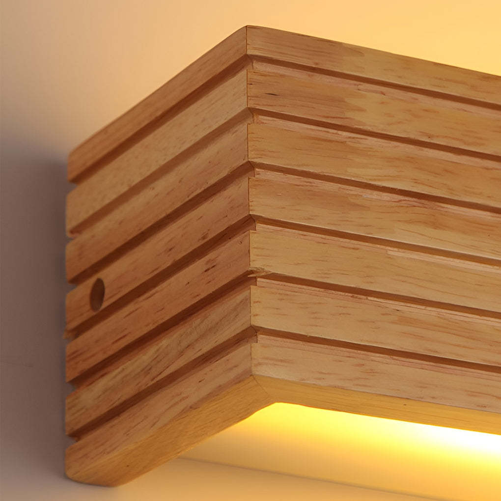 Wood Rectangular Waterproof LED Nordic Wall Sconce Lighting Mirror Light-Lighom