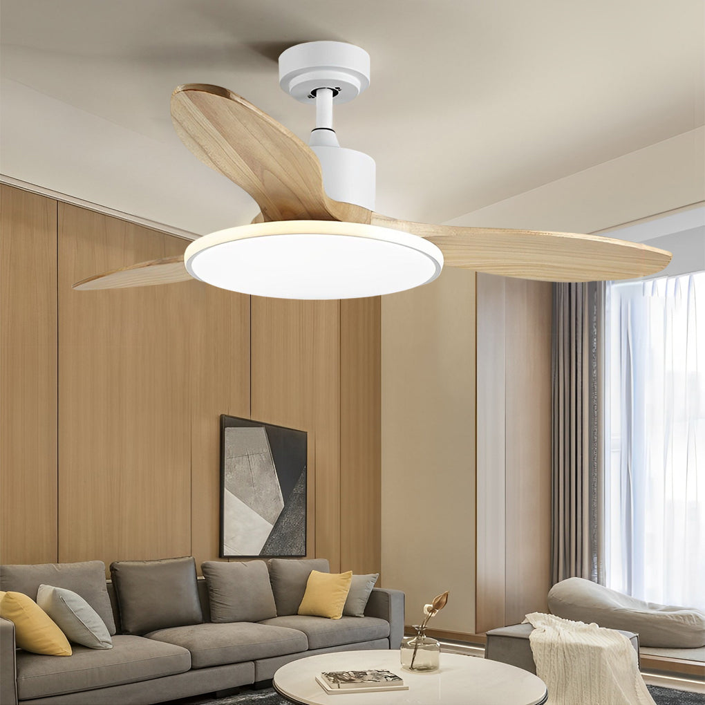 Wood Mute 3-Step Dimming LED Nordic Ceiling Fan