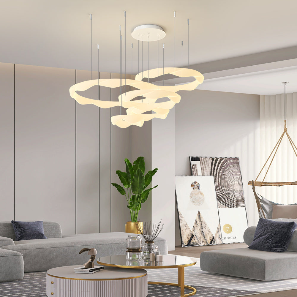 Wavy Circle Ring Dimmable White Cream Modern Chandelier