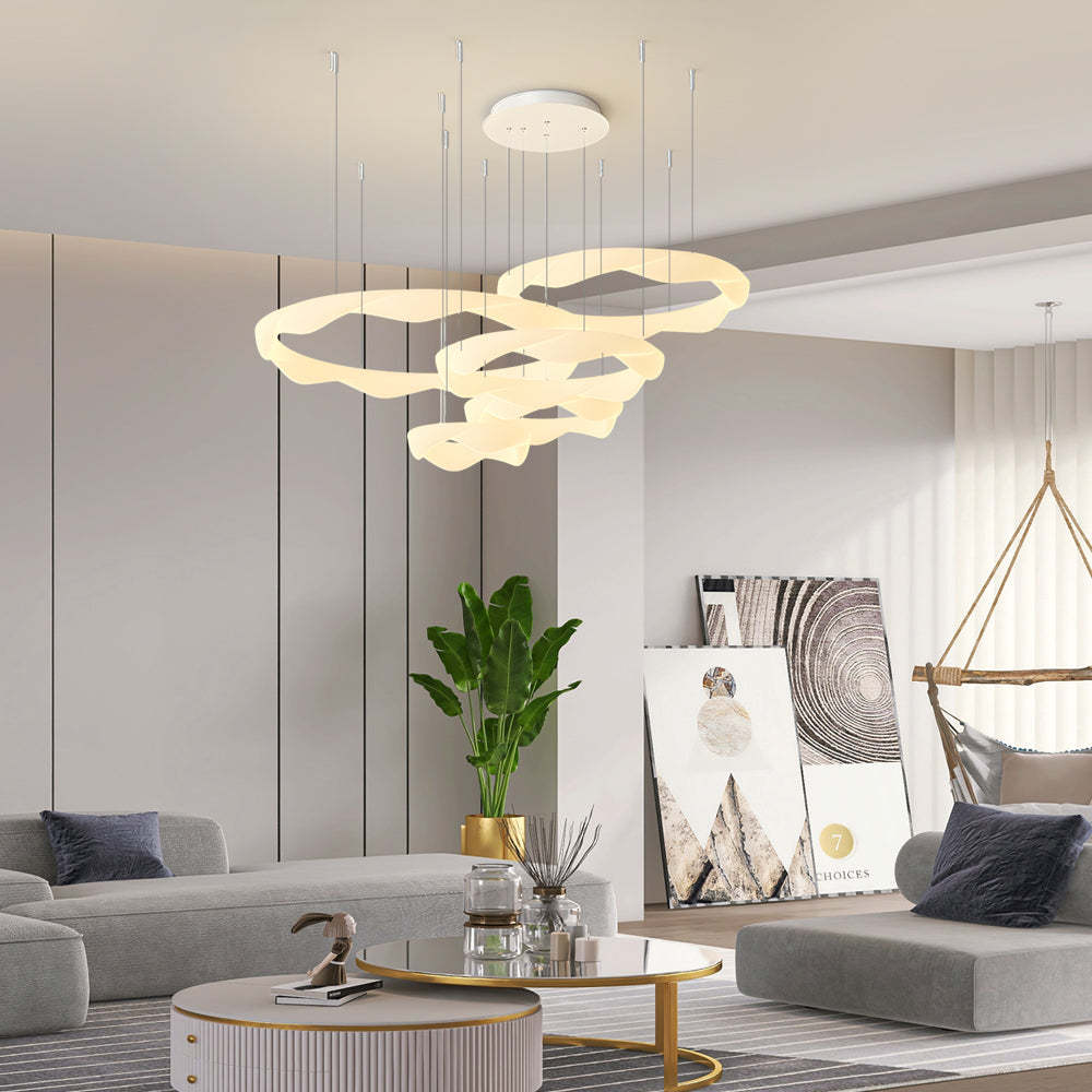 Wavy Circle Ring Dimmable White Cream Modern Chandelier