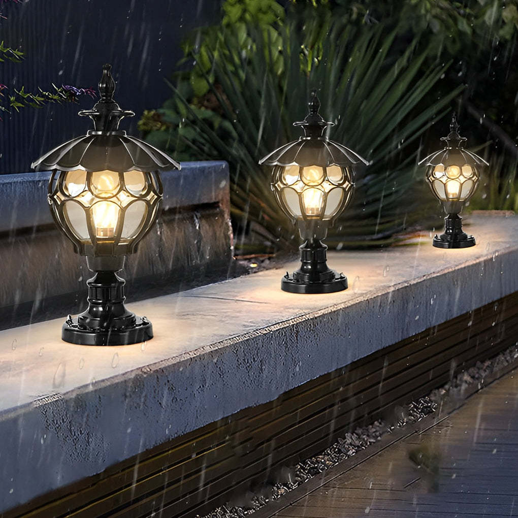 Flower Ball Cognac Glass Waterproof European Style Outdoor Pillar Lamp-Lighom