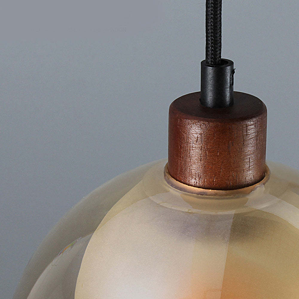 Double Glass Wood Brown Nordic Pendant Light