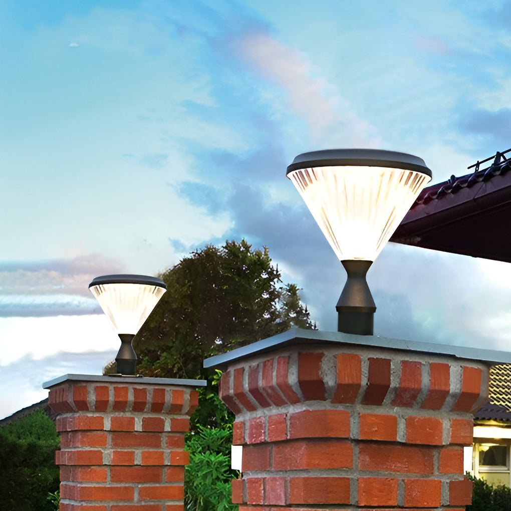 Industrial cap round black metal outdoor post lights, Lighom — 7"Diax9"H / Cool White (6000K) / Set of 2