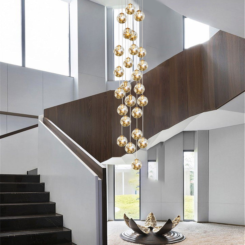 Cognac Glass Globe Adjustable Modern Long Chandelier