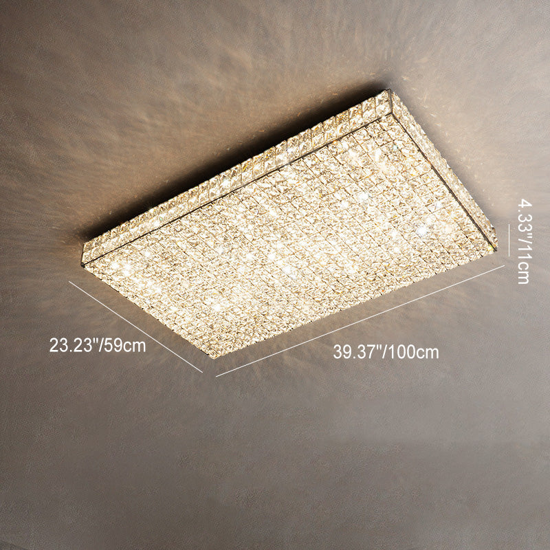 Modern Stainless Steel Crystal Rectangular LED Flush Light — Square - Large / Infinitely Dimmable / 220V-240V For UK/AU