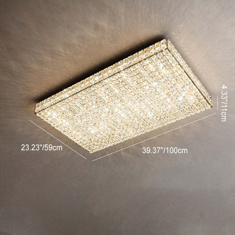Modern Stainless Steel Crystal Rectangular LED Flush Light — Square - Large / Infinitely Dimmable / 220V-240V For UK/AU