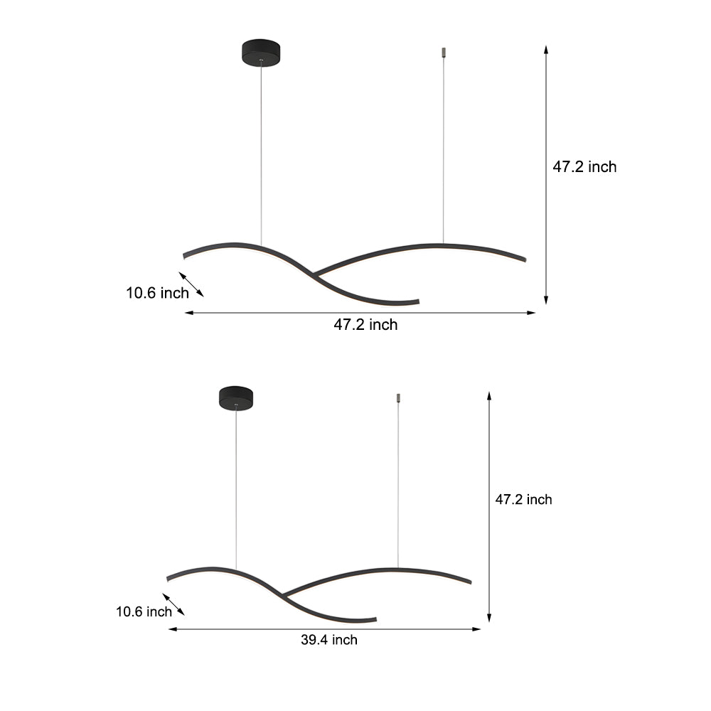 Black White Wave Linear LED Pendant