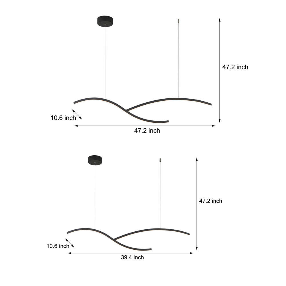 Black White Wave Linear LED Pendant