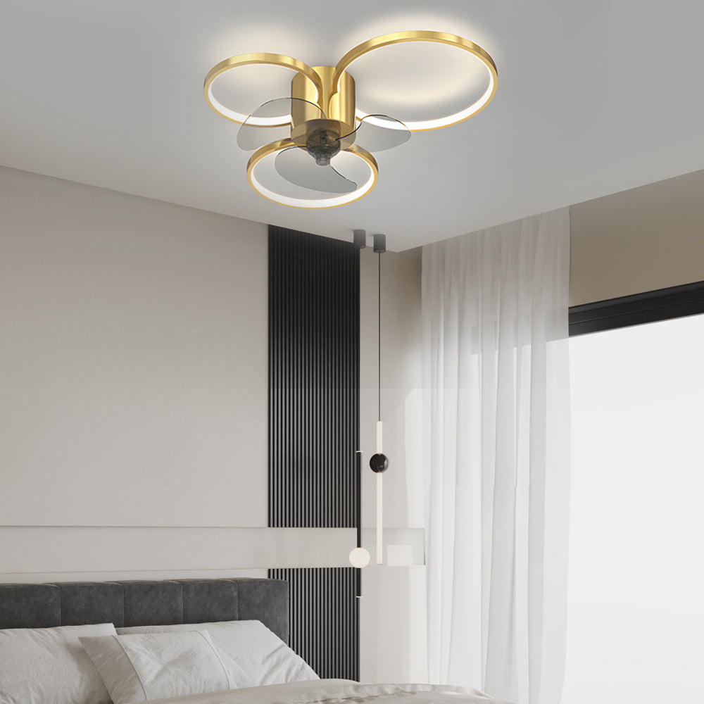 Square Round Rings Three Step Dimming LED Silent Modern Ceiling Fans Lamp-Lighom