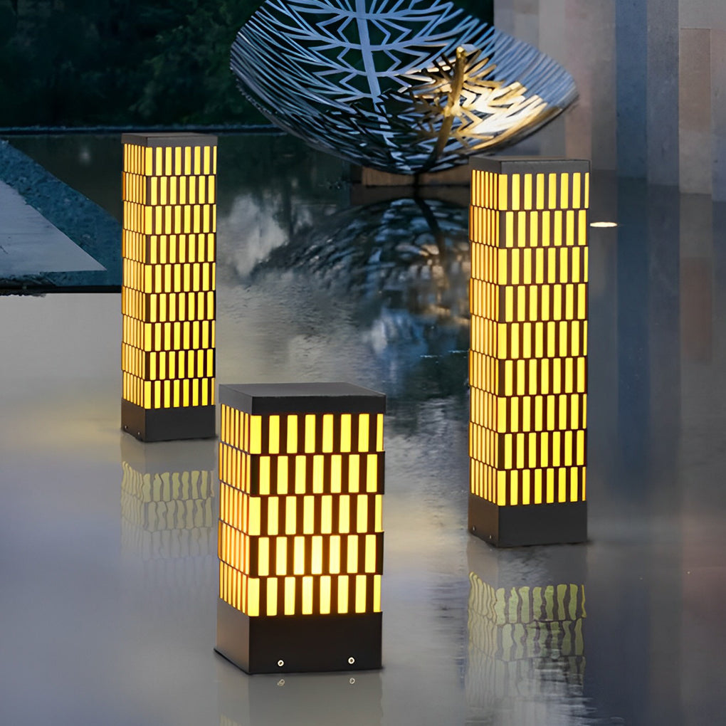 Retro Grid Designed Waterproof LED Black Modern Lawn Lamp Outdoor Lighting-Lighom