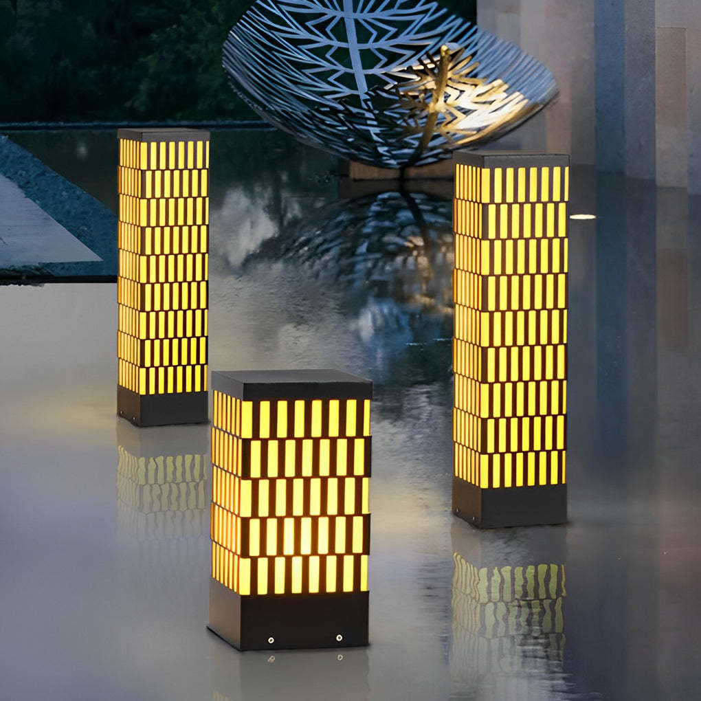 Retro Grid Designed Waterproof LED Black Modern Lawn Lamp Outdoor Lighting-Lighom
