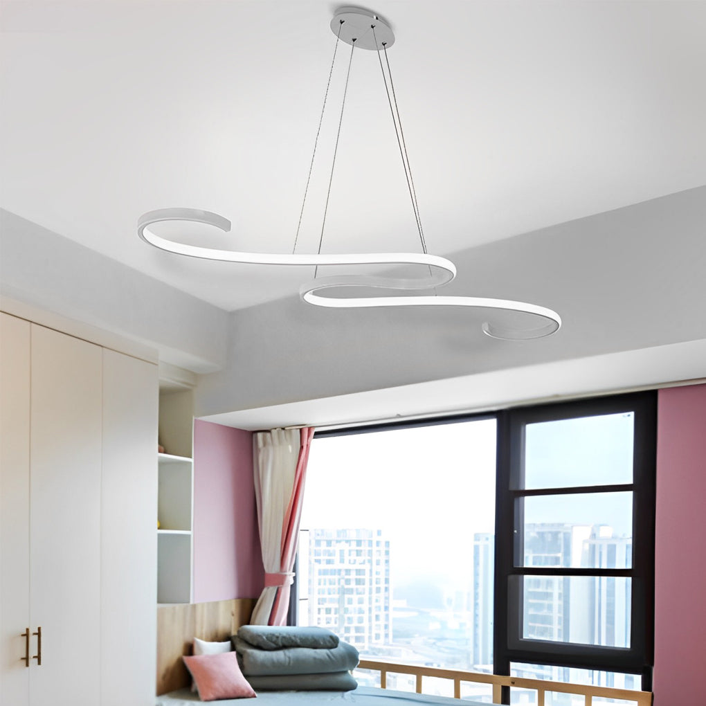 Wavy Line Dimmable LED White Minimalist Chandelier