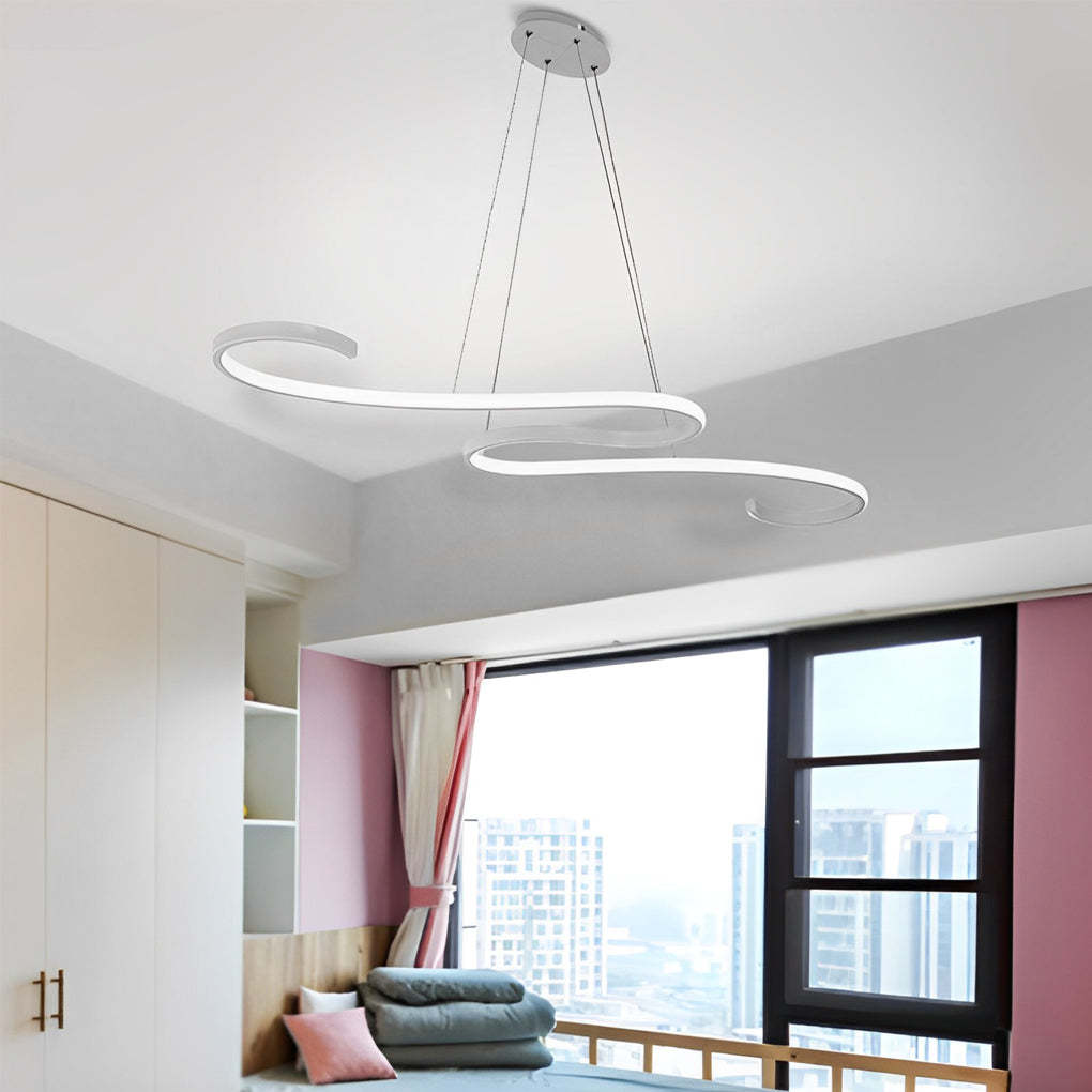 Wavy Line Dimmable LED White Minimalist Chandelier