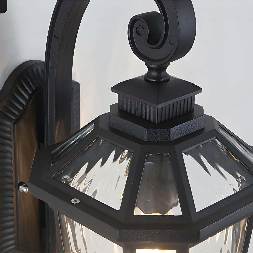 1-Light Black Clear Water Glass Outdoor Wall Light Lantern Wall Sconce Porch Wall Mounted Lights Exterior Wall Lamp-Lighom