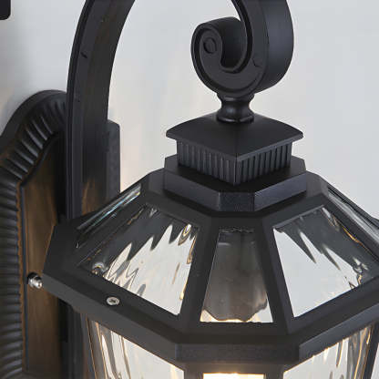 1-Light Black Clear Water Glass Outdoor Wall Light Lantern Wall Sconce Porch Wall Mounted Lights Exterior Wall Lamp-Lighom