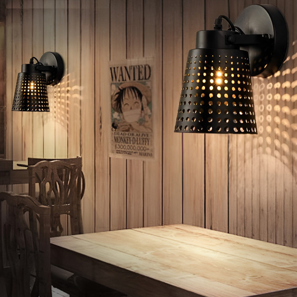Retro Iron Hollow Adjustable Black Industrial Plug-In Sconce