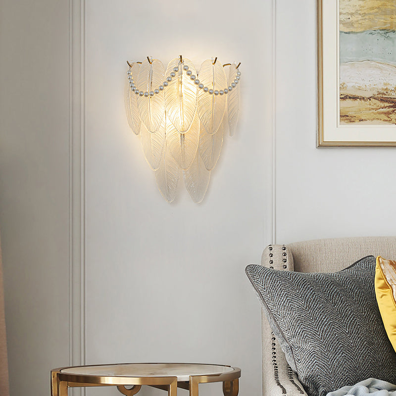Glass Leaves Feathers Luxury Three Step Dimming French Style Wall Lamp-Lighom