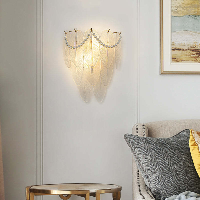 Glass Leaves Feathers Luxury Three Step Dimming French Style Wall Lamp-Lighom