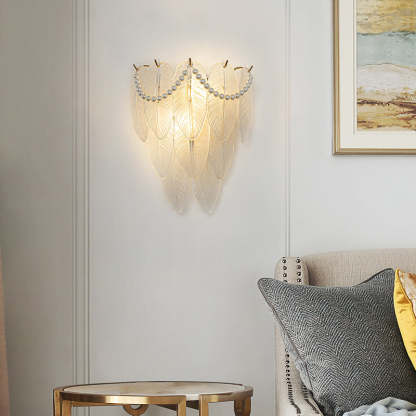 Glass Leaves Feathers Luxury Three Step Dimming French Style Wall Lamp-Lighom