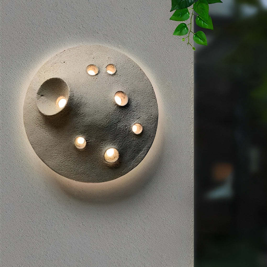 Round Cement Lunar Crater LED Outdoor Wall Lamp