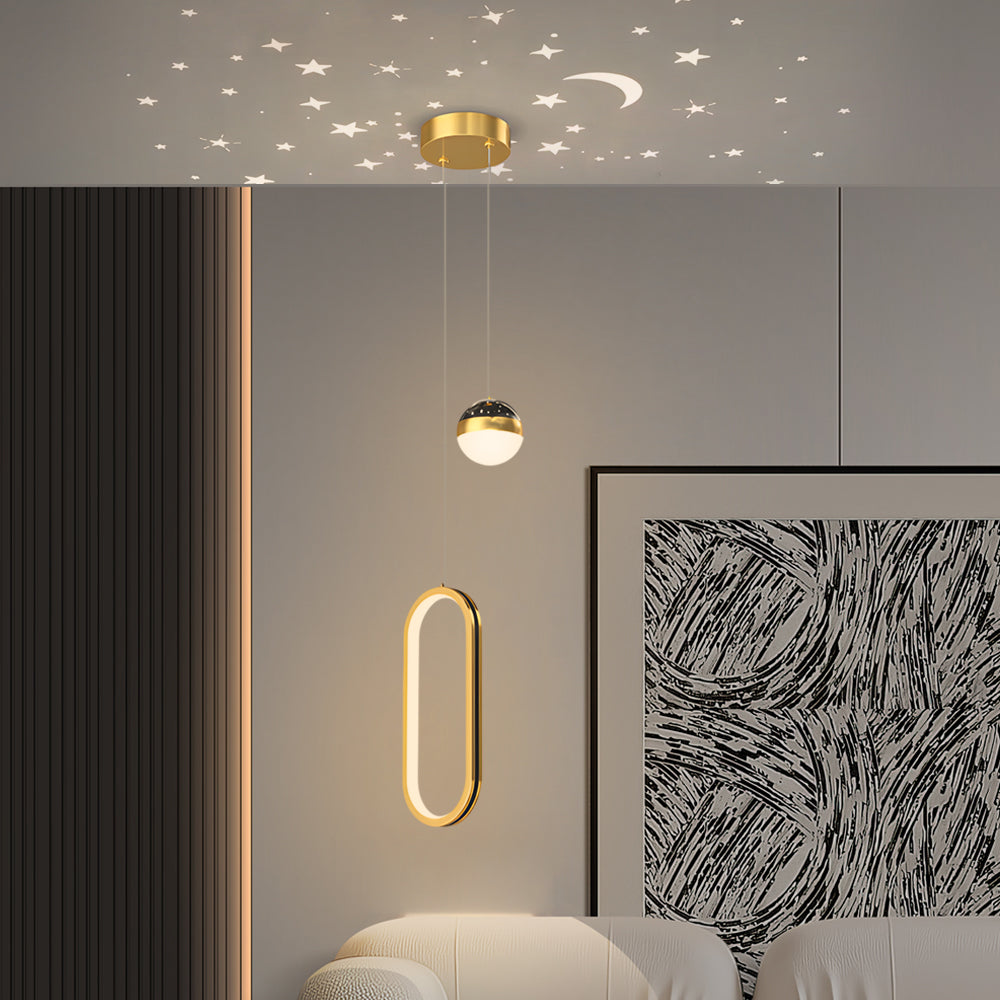 Lighom modern projection starry synthetic pendant lighting — Round / Brushed Gold