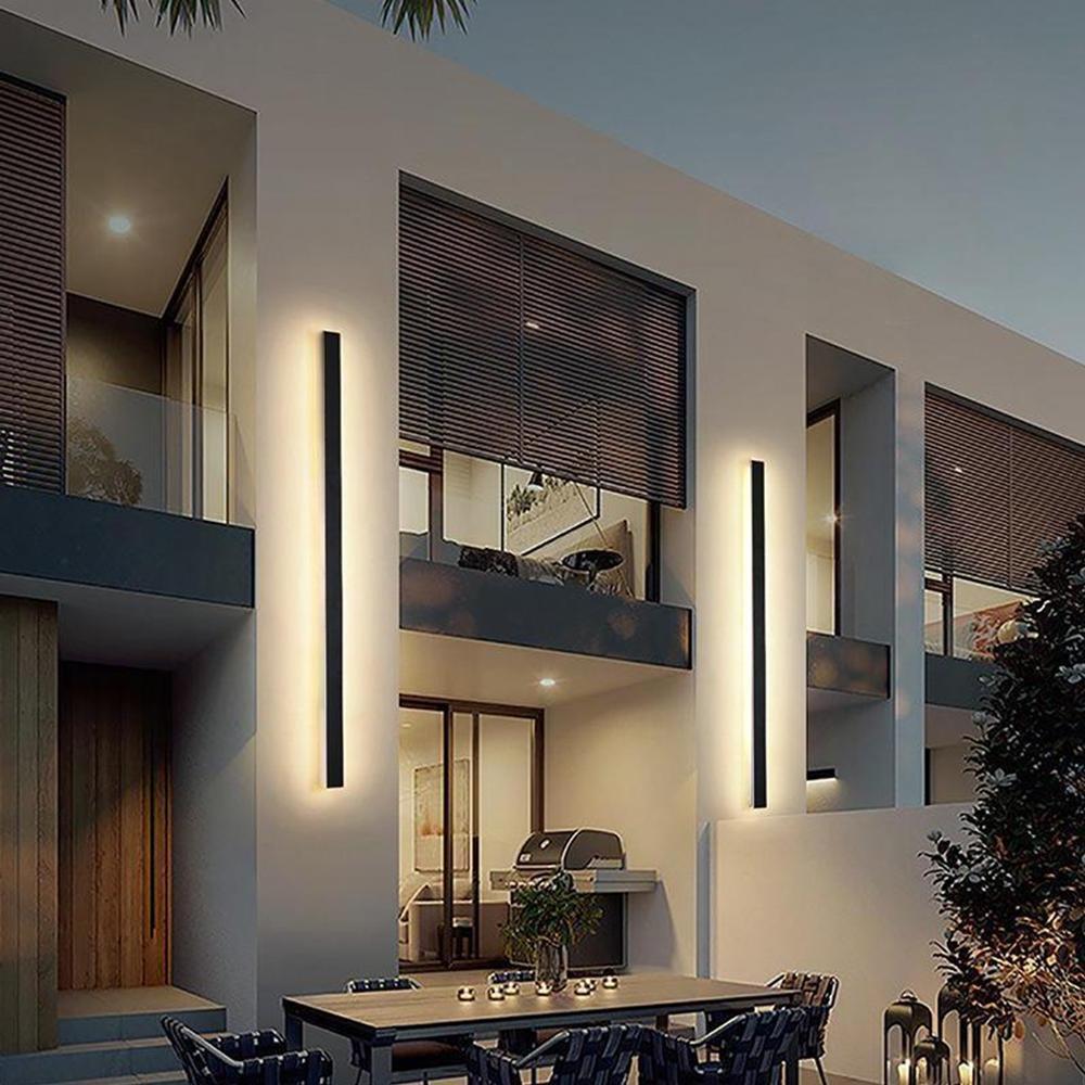 Outdoor Waterproof Long Strip Metal Black Modern LED Outdoor Wall Lights-Lighom