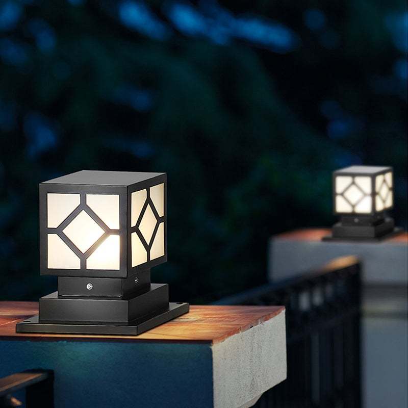 Square Stainless Steel LED Waterproof Black Modern Outdoor Light Post Lamp-Lighom