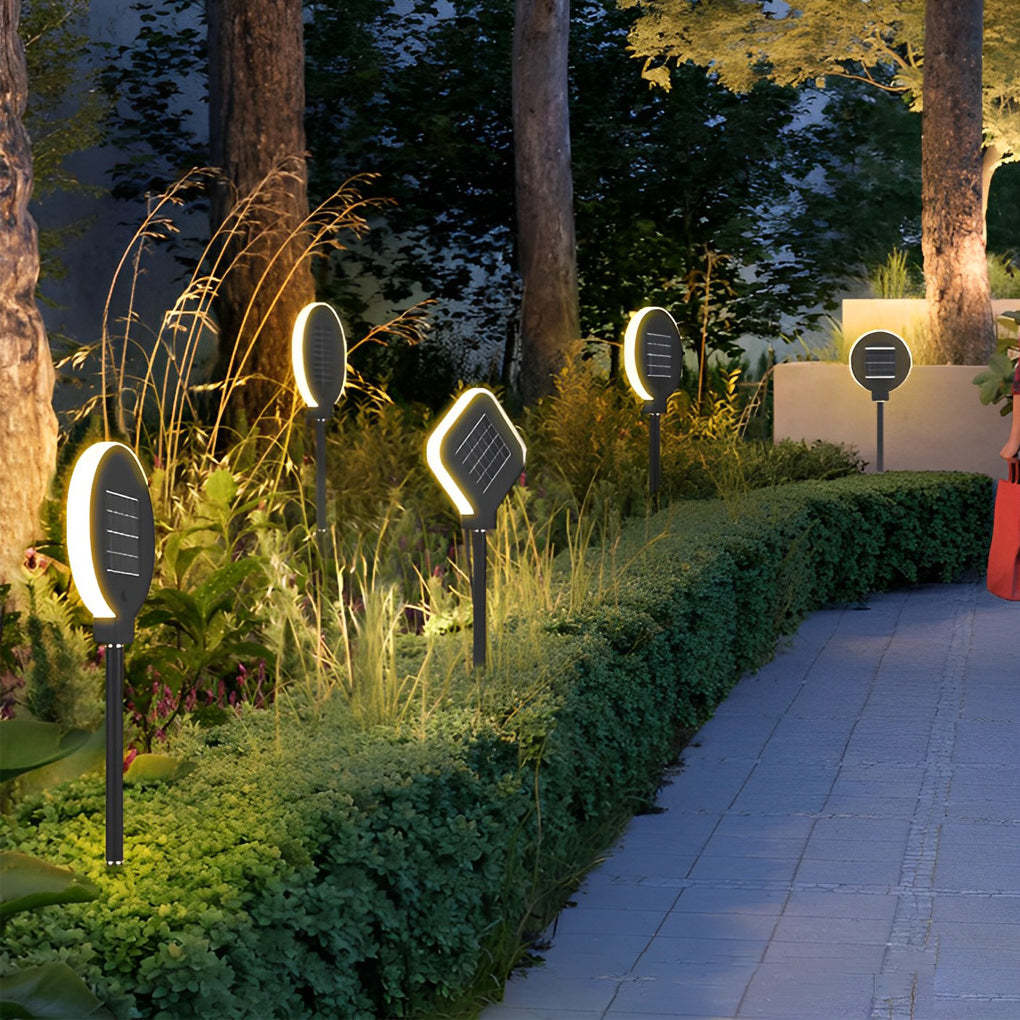 Circular Geometric Black LED Modern Solar Lawn Light