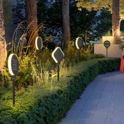Circular Geometric Black LED Modern Solar Lawn Light