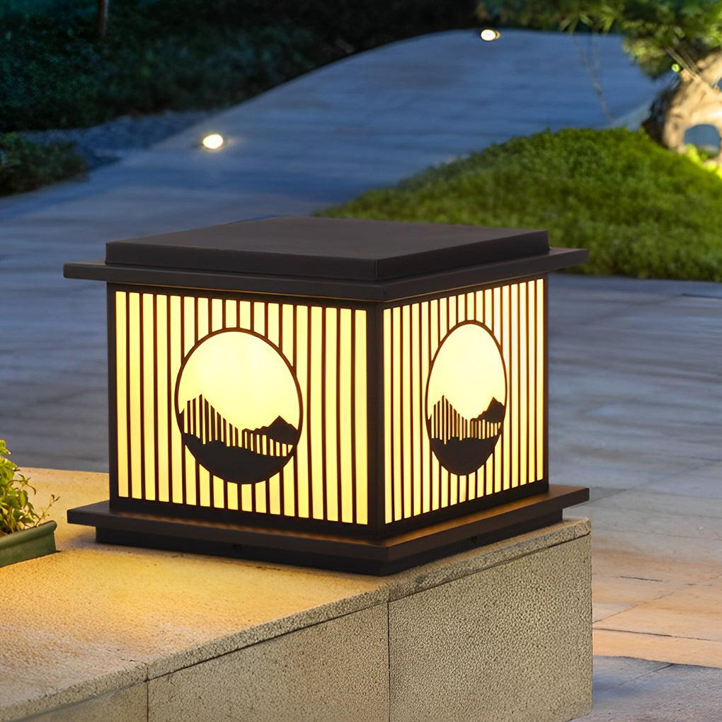 Retro Mountain Black Modern Solar Pillar Lamp