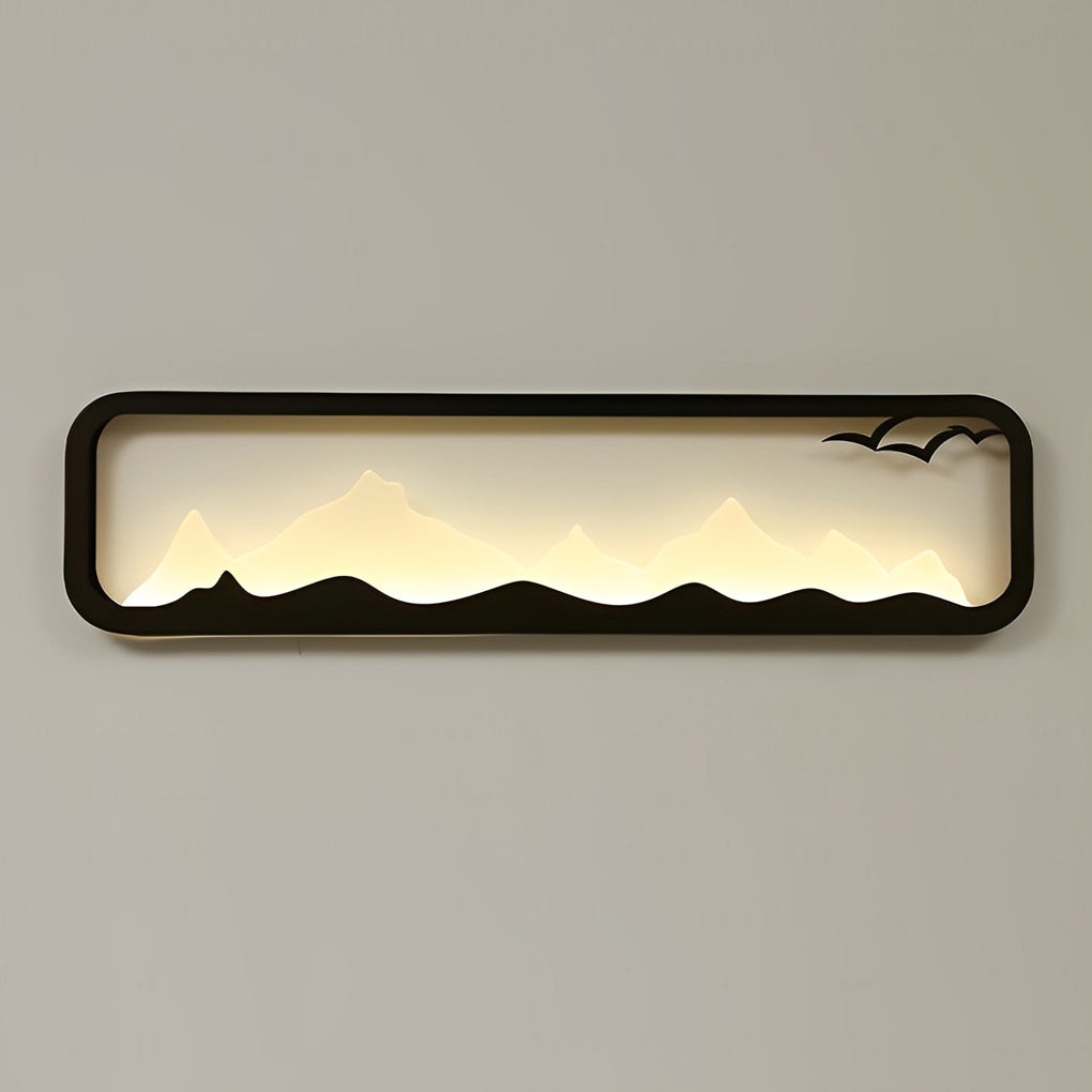 Rectangular Mountain Scenery LED Waterproof Black Outdoor Wall Lamp-Lighom