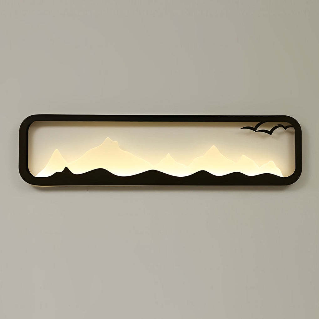 Rectangular Mountain Scenery LED Waterproof Black Outdoor Wall Lamp-Lighom