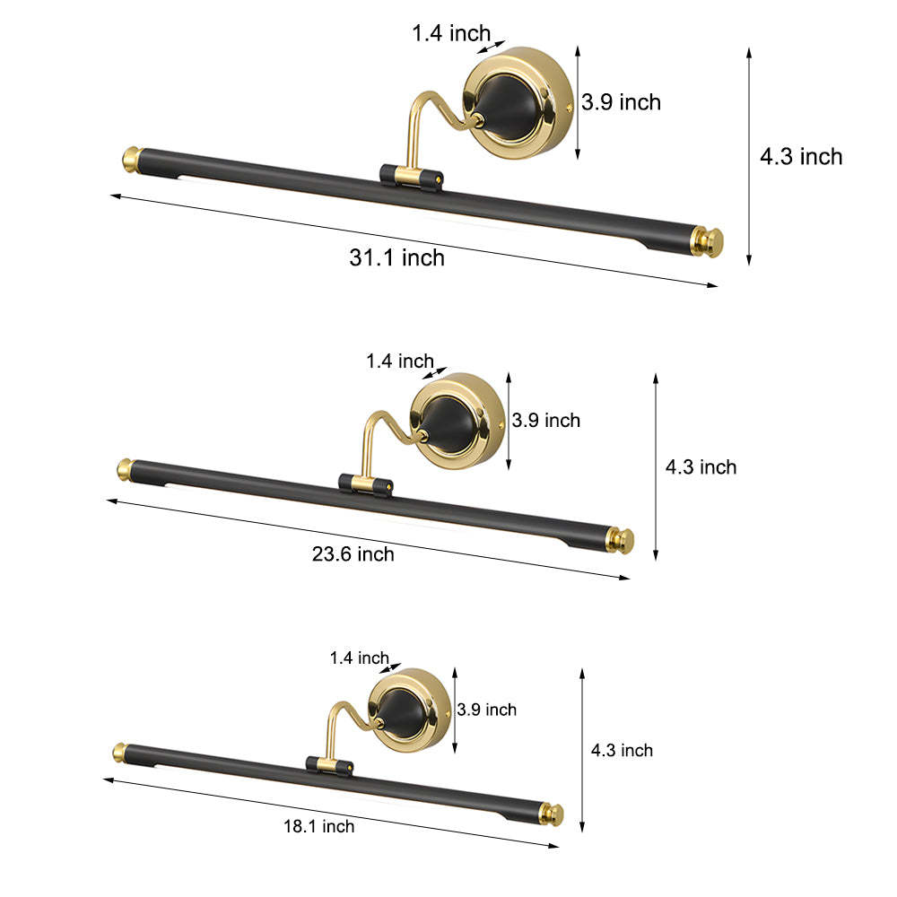 Gold and Black Rotatable Linear Vintage LED Bathroom Vanity Light-Lighom