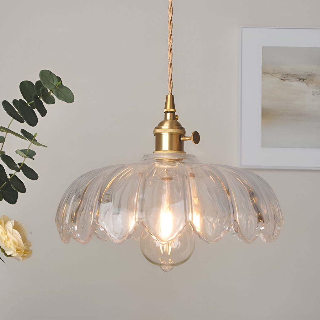 Retro Flower Glass Brass Nordic Kitchen Pendant