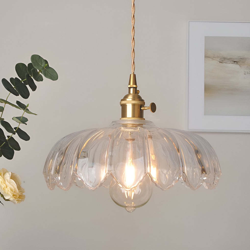 Retro Flower Glass Brass Nordic Kitchen Pendant