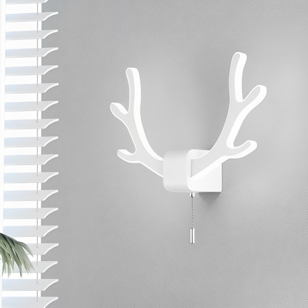 Modern pull-switch antler black iron wall sconces, Lighom — Cool White (6000K) / Matte Black