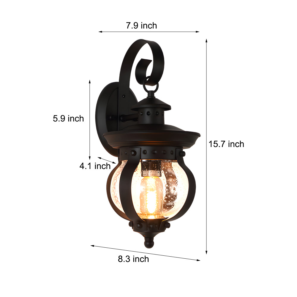1-Light Seeded Glass Globe LED Outdoor Wall Lantern with Curved Arm-Lighom