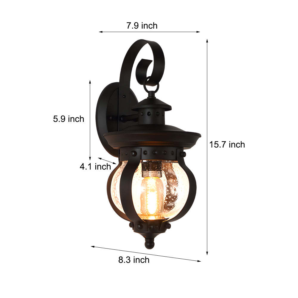 1-Light Seeded Glass Globe LED Outdoor Wall Lantern with Curved Arm-Lighom