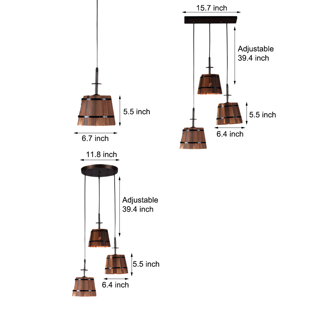 Rustic Wood Bucket Shade Cafe Pendant Light