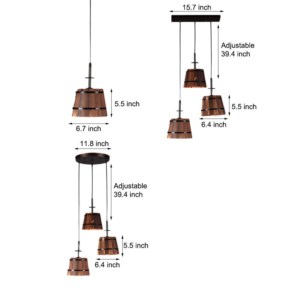 Rustic Wood Bucket Shade Cafe Pendant Light