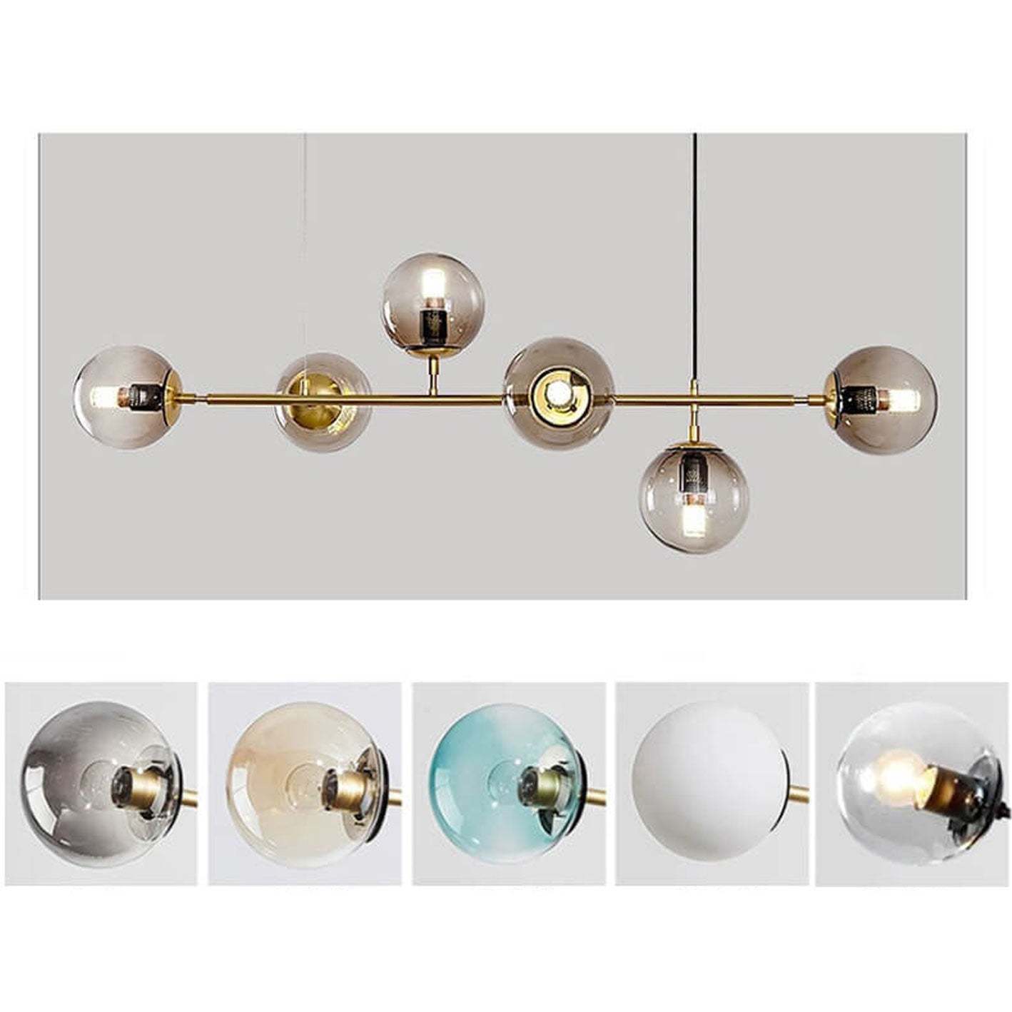 Minimalist Long Glass Globe Island Chandelier