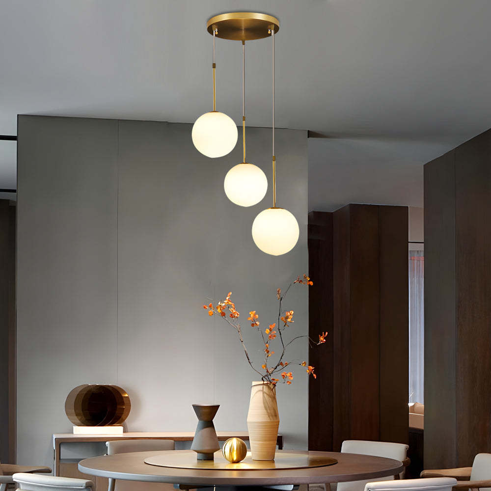 Modern White Glass Globe Gold Island Pendant