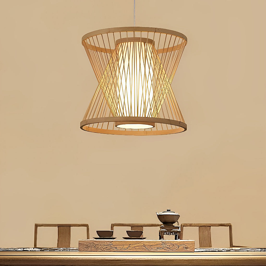 Lighom rustic burlywood hand-woven bamboo pendant lighting — 20" H x 12" Dia
