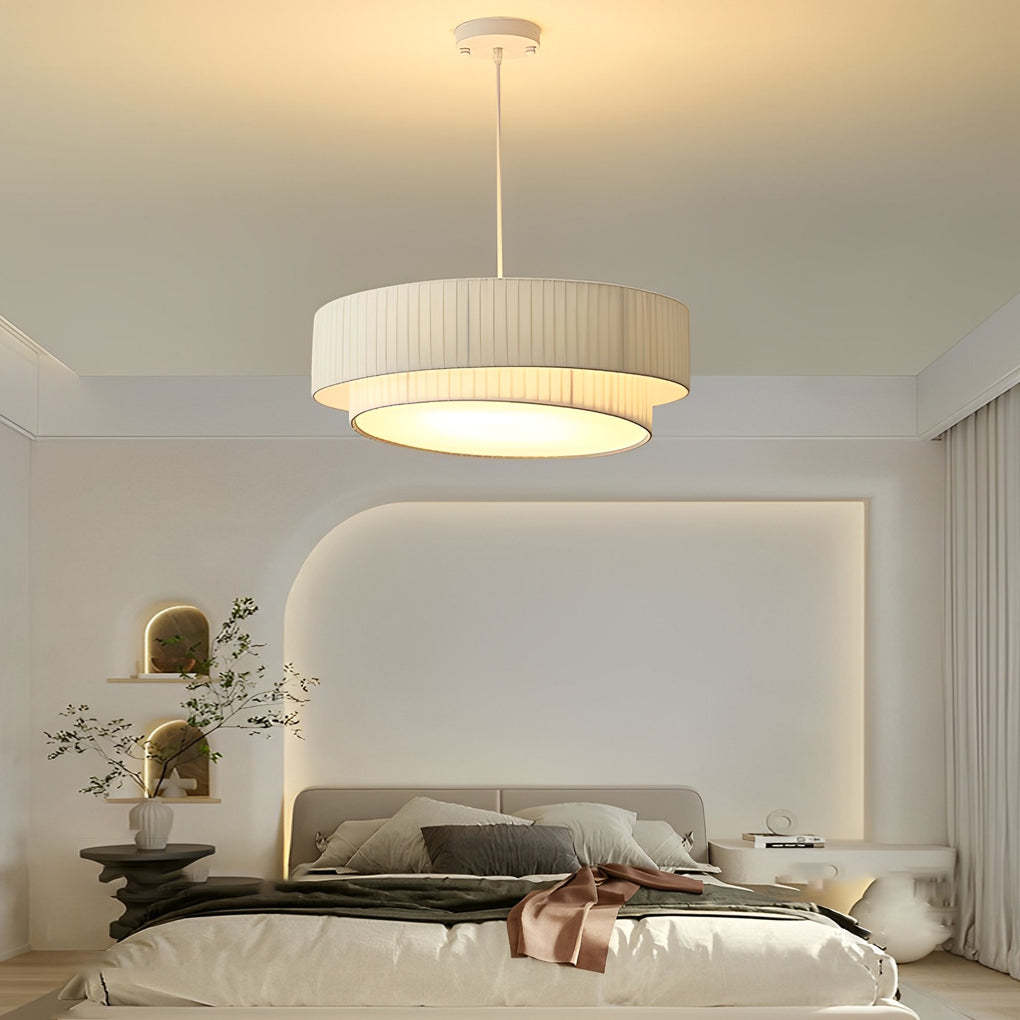 Double Layer Pleated Fabric Nordic Drum Chandelier