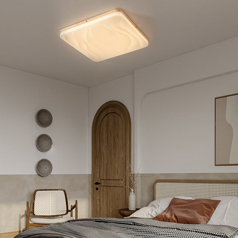 Round Wood Dimmable Modern LED Ceiling Fixture